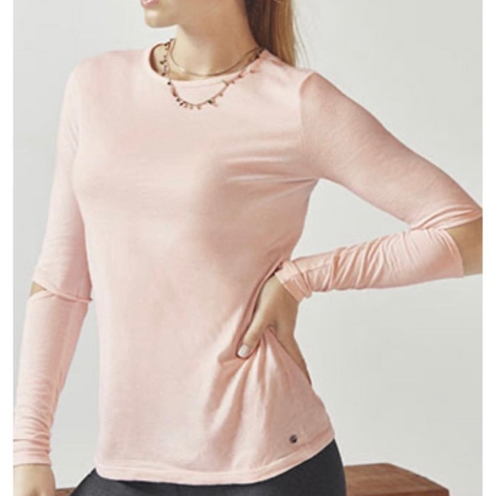 Fabletics Long Sleeve Cutout Cold Elbow Blush Pink Top Size Small